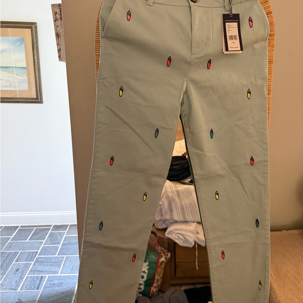Vineyard Vines Light Green Surfboard-Embroidered Chinos